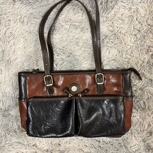 Vintage Muflon Elegant Black and Brown Shoulder Bag